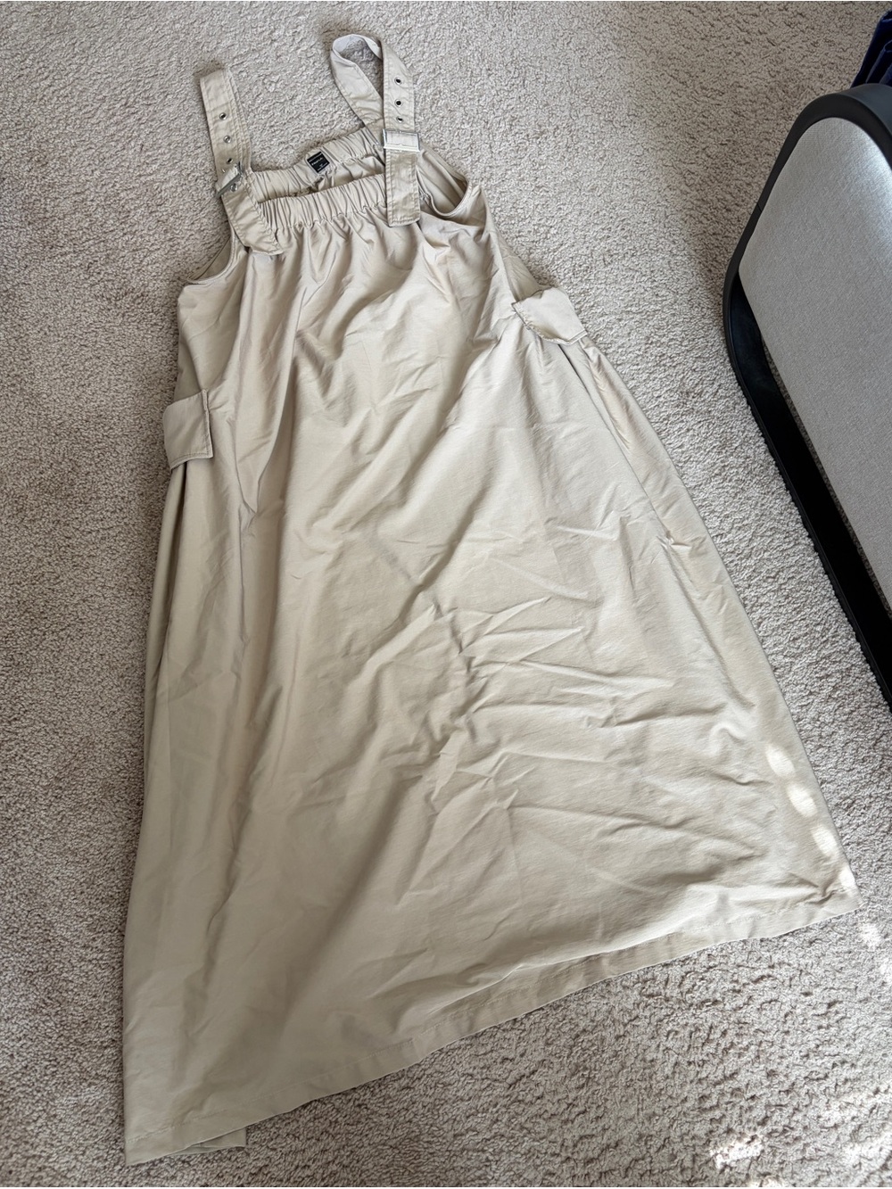 Adjustable-Strap Cream Maxi Dress with Utility Pocket
